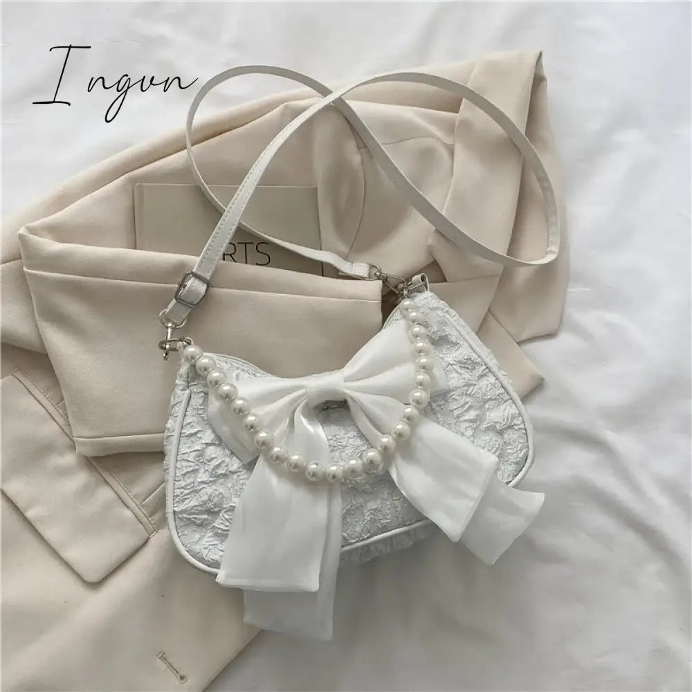 Ingvn - Pearl Female Bag Retro Luxury Designer Handbag Bow Crossbody Bags Fashion Canvas Women's 2024 Trend Shoulder bag Purses