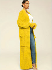 Elegant Long Sleeve Halter Neck Cardigan – Winter-Warm Knit Sweater with Pockets for Women, Durable & Easy Care
