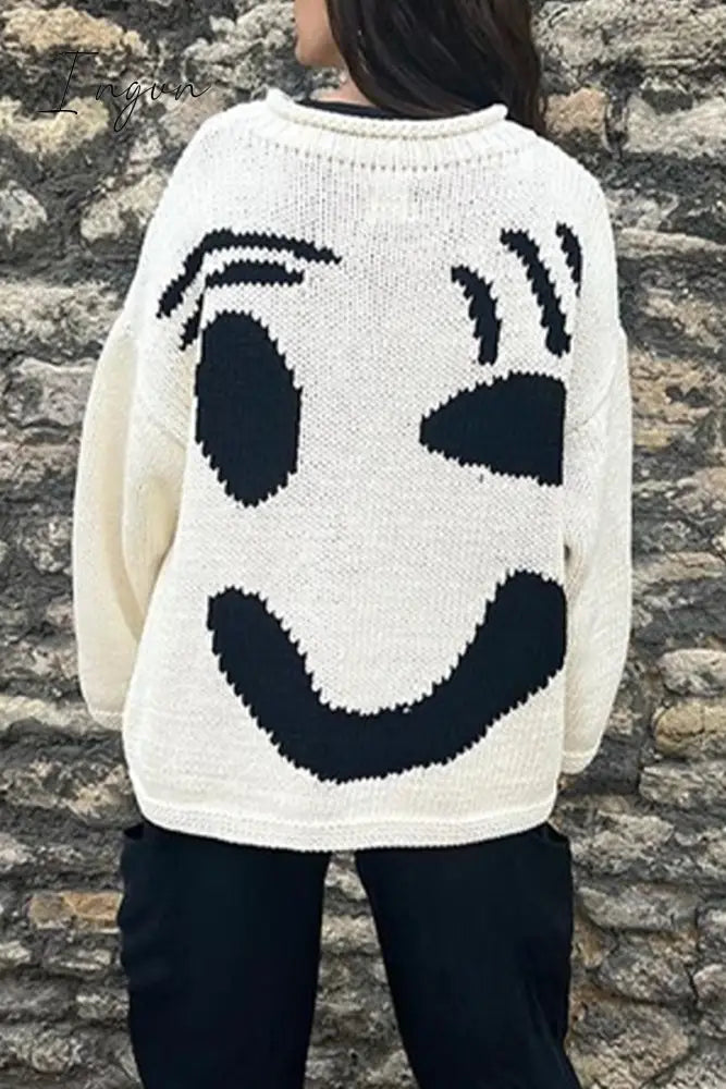 Ingvn - Casual Solid Contrast Weave O Neck Tops