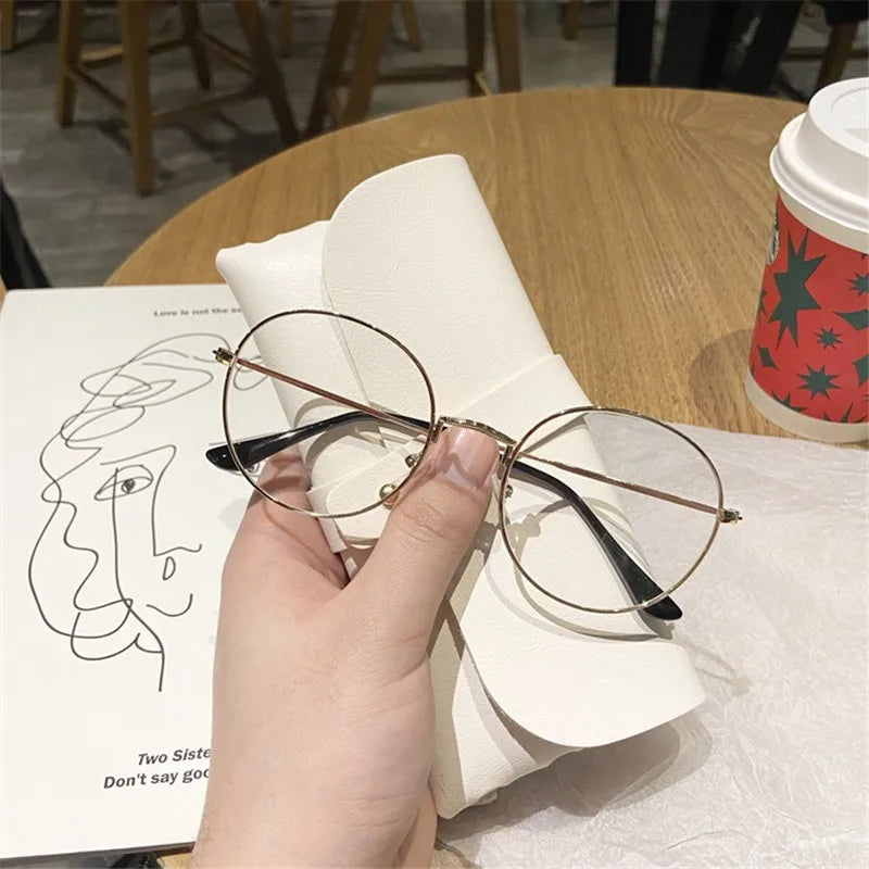 INGVN  Korea Trend Round Glasses Frame Women No Makeup Star Style Glasses Men Contrasting Cute Decorative Glasses