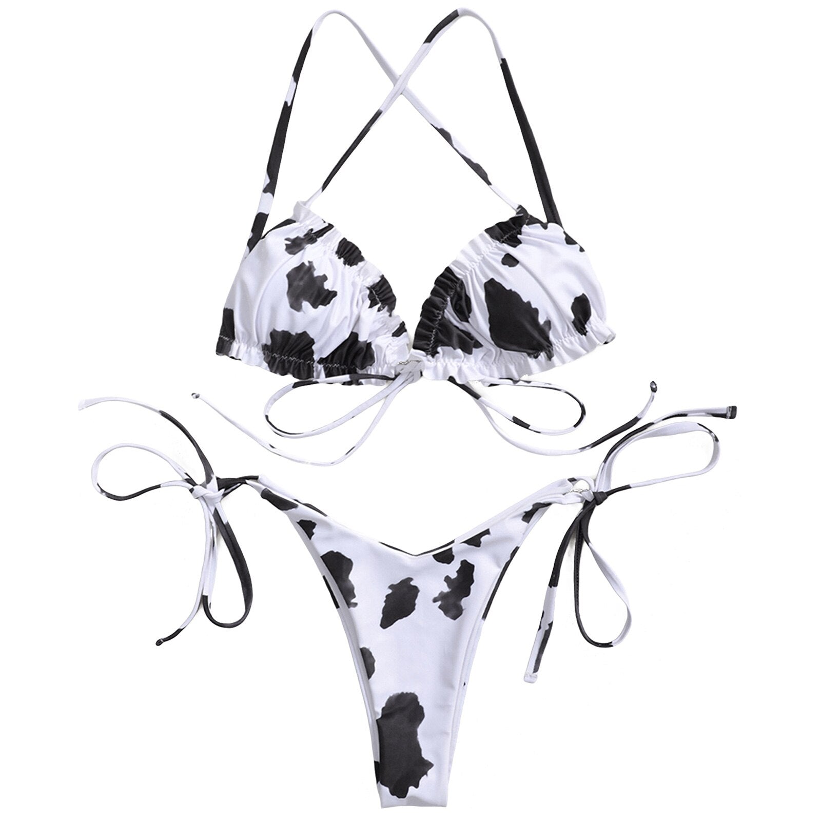 Women's Summer /Leopard Print Swimsuits Bikinis Two-Piece Halter Bandage Beachwear Brazilian Biquini Swimwear