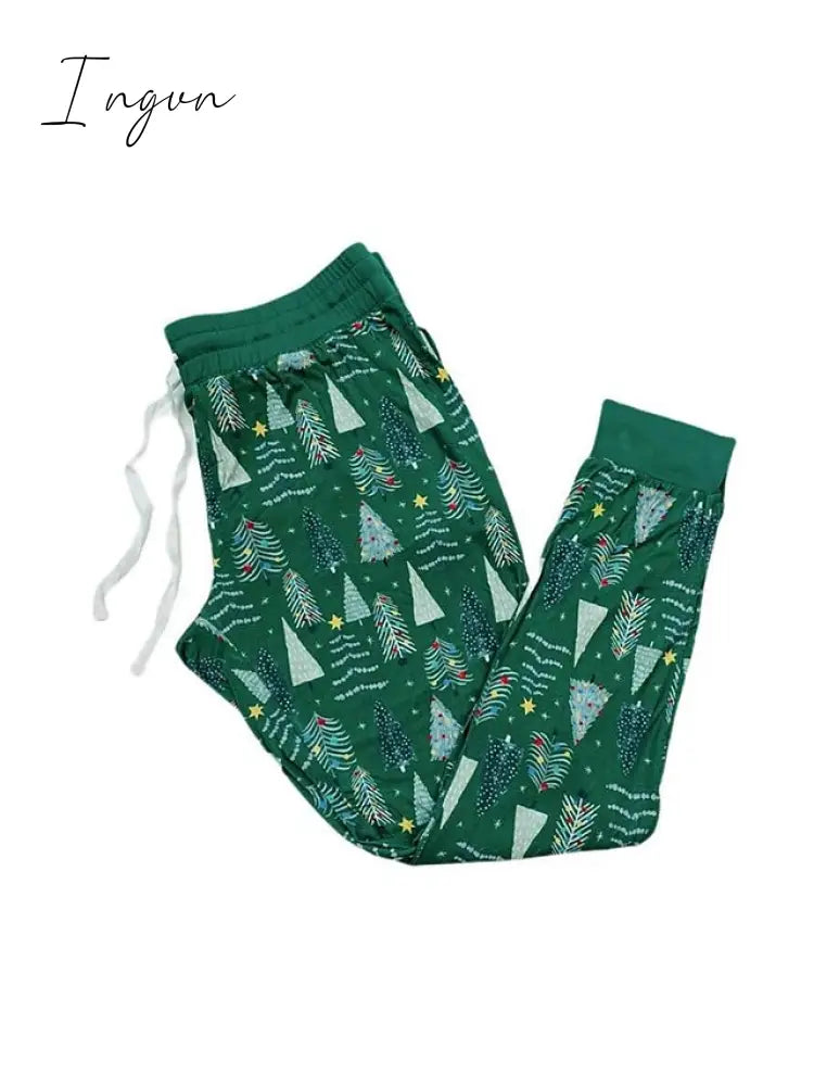 Ingvn - Women's Pajamas Sets Trees Fashion Casual Comfort Christmas Cotton Breathable V Wire Long Sleeve Shirt Pant Button Fall Winter Pink Green