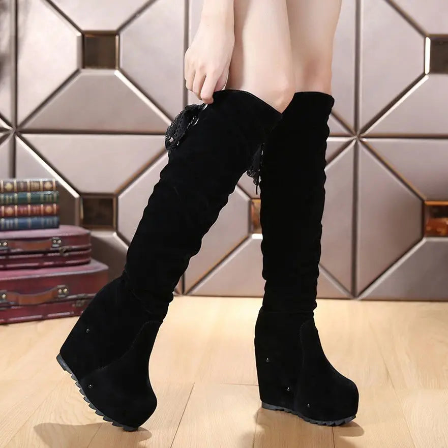 Ingvn  Footwear Wedge Heel Shoes for Women Platform Ladies Boots Elastic Thigh High Above Over The Knee Pu Waterproof Spring Autumn Y2k