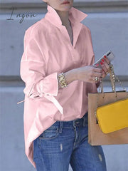 Ingvn - Casual Long Sleeve lapal Plain Blouse