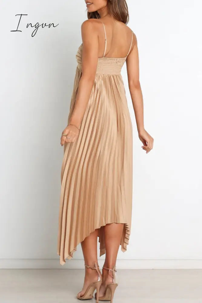 Ingvn - Sexy Elegant Solid Fold V Neck Irregular Dress Dresses