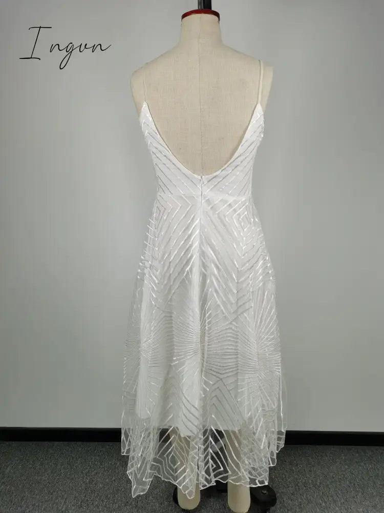 Ingvn - Sexy Slip Backless Embroidered Midi Dresses for Women Summer Elegant Luxury Evening Guest Wedding Long Formal Party Dress