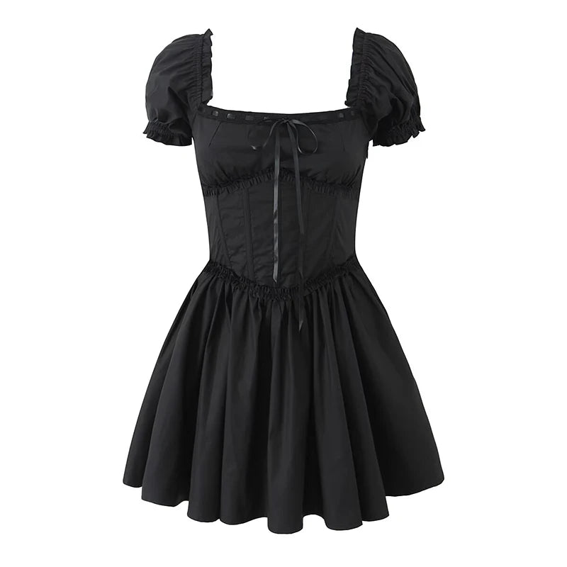 New Women Sexy Off Shoulder White Mini Dress Short Sleeve Low Waist Lace Up Back Sweet Summer Dresses Cotton Robe