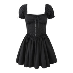 New Women Sexy Off Shoulder White Mini Dress Short Sleeve Low Waist Lace Up Back Sweet Summer Dresses Cotton Robe