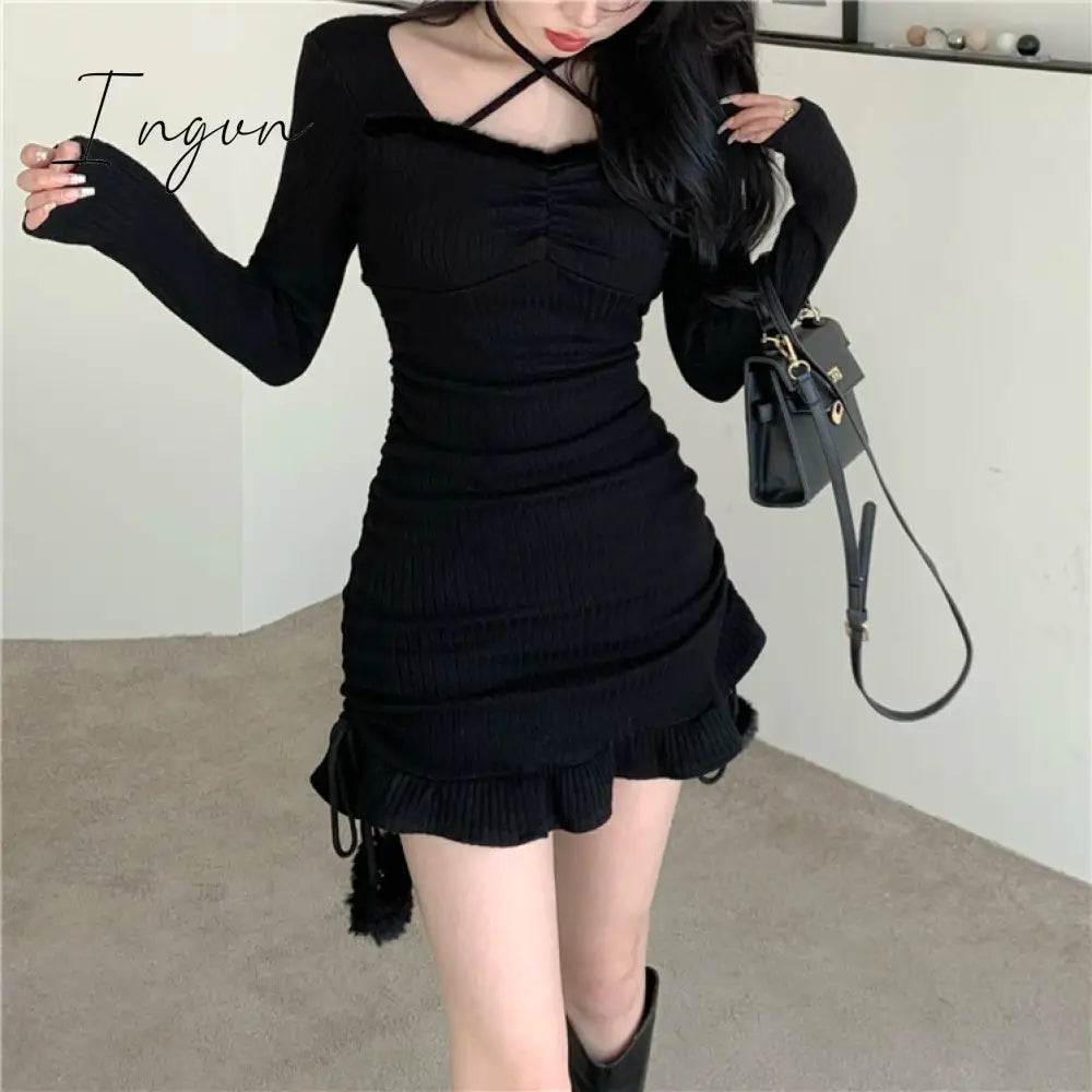 Ingvn - Spring Korean Sexy Party Mini Dress Women White Casual Vintage Sweet Elegant Dress Female New Black Slim Designer Y2k Dress