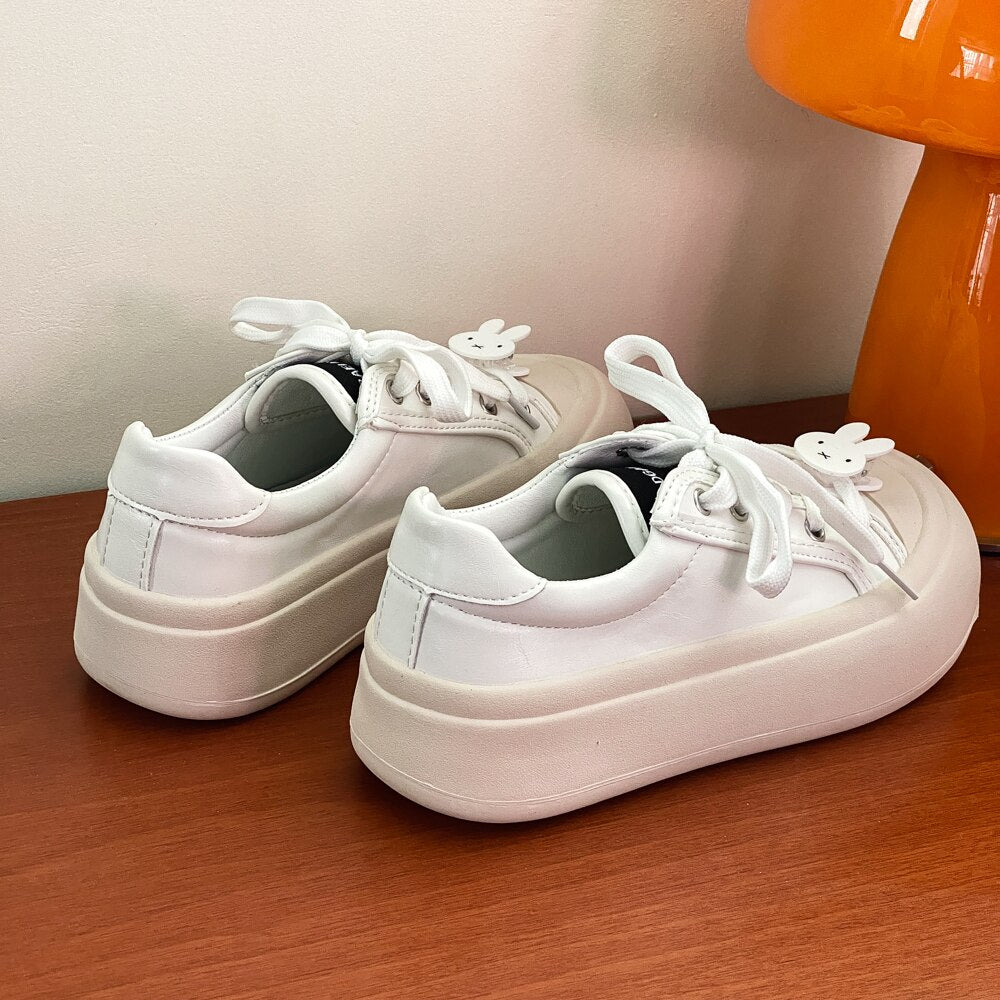 Pphmm Women's Sneakers Thick Sole Shoes Tennis Lace Up Flats Shoes Woman Spring Autumn Chunky Female Sneakers Casual Sports Shoes INS