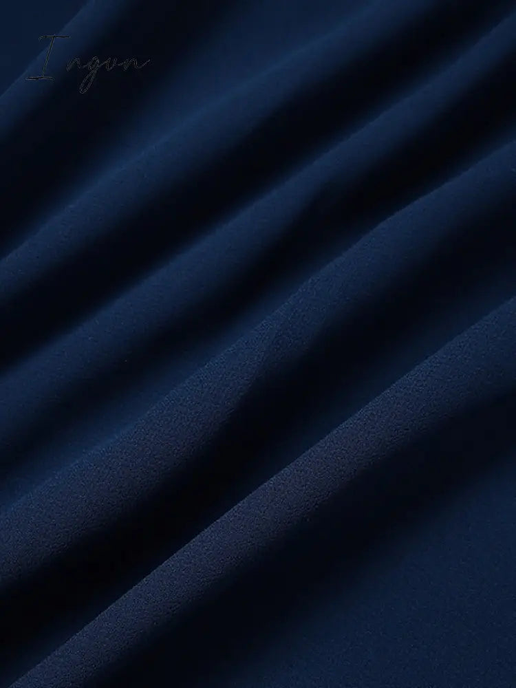 Ingvn - Jumpsuits for Women Summer Dressy Solid Color Round Neck Elegant Daily Vacation Straight Regular Fit Half Sleeve Navy Blue 3XL Spring Fall