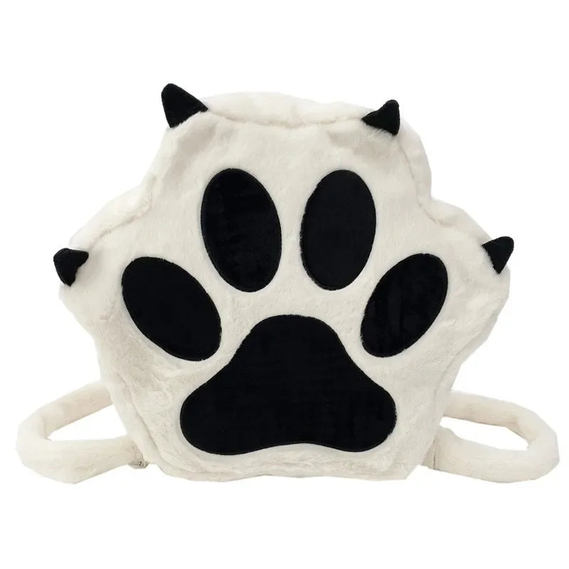 Ingvn  Cute Cat Paw Plush Backpack with Adjustable Straps Kawaii Bag with Zipper JK Girls Bag Cartoon Backpack for Women Girls