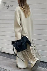 Ingvn - British Style Elegant Solid Tassel Turn-back Collar Outerwear