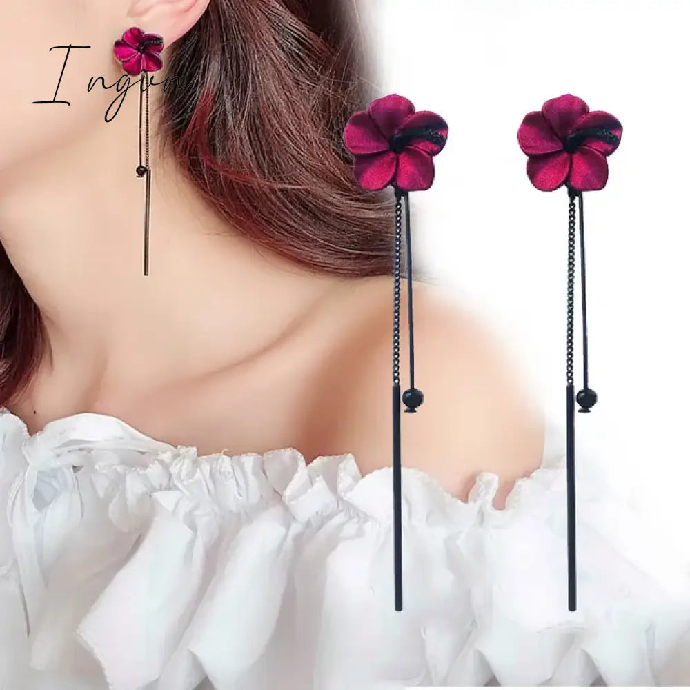 New Korean Flower Asymmetrical Dangle Earrings for Women Long Tassel Butterfly Imitation Pearl Cat Drop Earring Party Jewelry