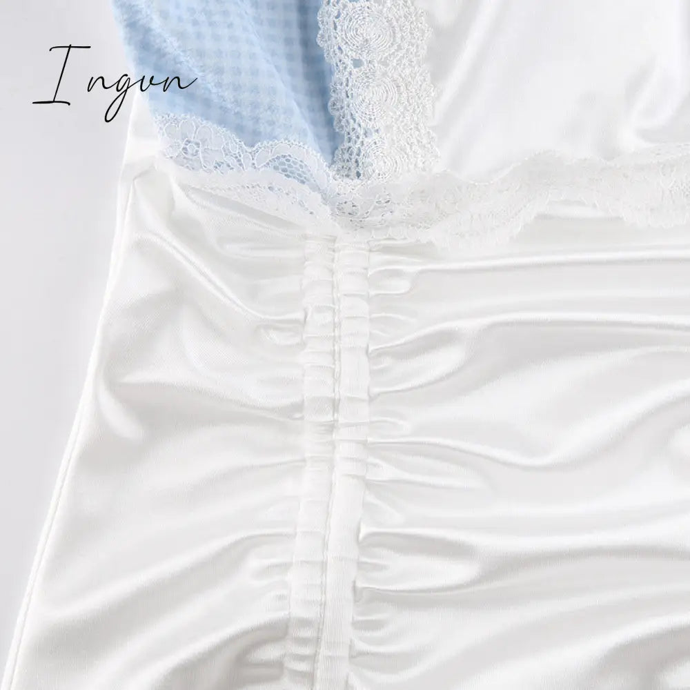 Ingvn - Gifts for women fashion outfits Sexy Lace Hot Nightdress High Waist Lace Mesh Drawstring Mini Tank Summer Dress Dresses Women Korean Kawaii