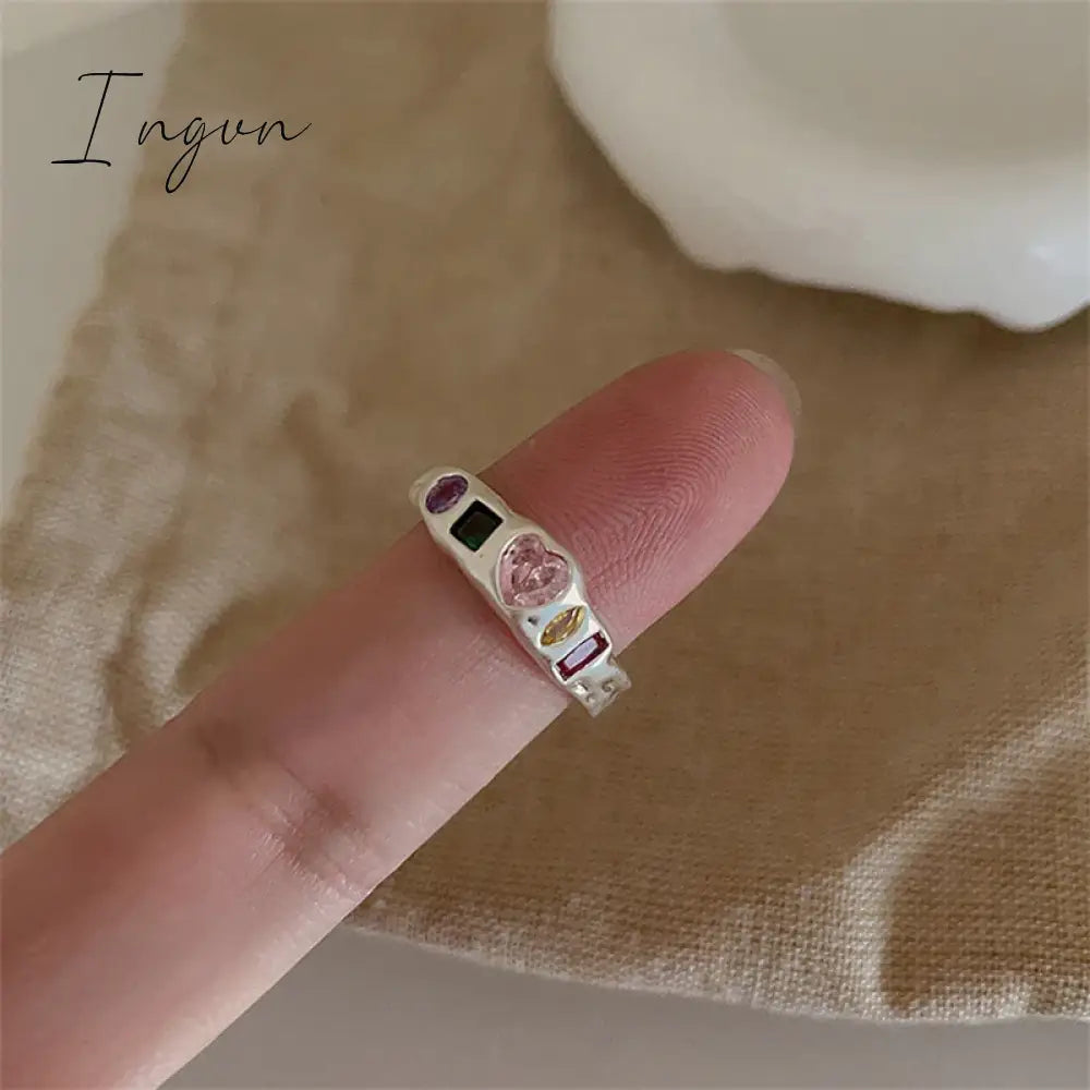 Aesthetic Rings For Women Heart Star Colorful Zircon crystal Minimalist Open Adjustable Finger Rings Fashion Band Female Bijoux