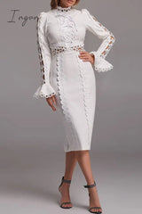 Ingvn - Celebrities Elegant Solid Lace Hollowed Out Turtleneck Princess Dresses