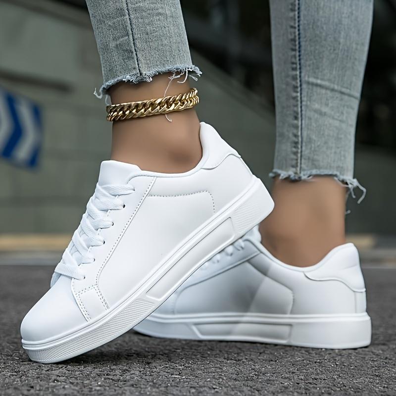 Women's Chic White Sneakers - Lightweight, Comfortable Lace-Up Casual Shoes for All Seasons