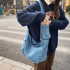 Ingvn - Denim Women's Bag 2024 New Eco Reusable Ladies Handbags Canvas Shopping Travel Shoulder Bags Unisex Jeans Crossbody Bag Shoppers
