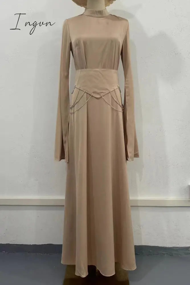 Elegant Solid Slit Half A Turtleneck Waist Skirt Dresses