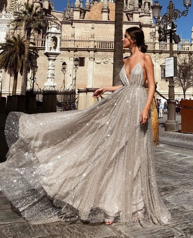 Ingvn - Sexy Spaghetti Strap Gold Sequin Metallic Dresses for Women Fashion Elegant Night Club Party Evening Maxi Dress Vestidos