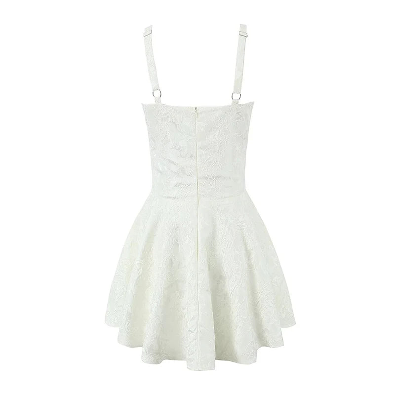 Sexy Women Lace Trim Jacquard Sling Mini Dress Low Waist Summer Ladies Party Robe