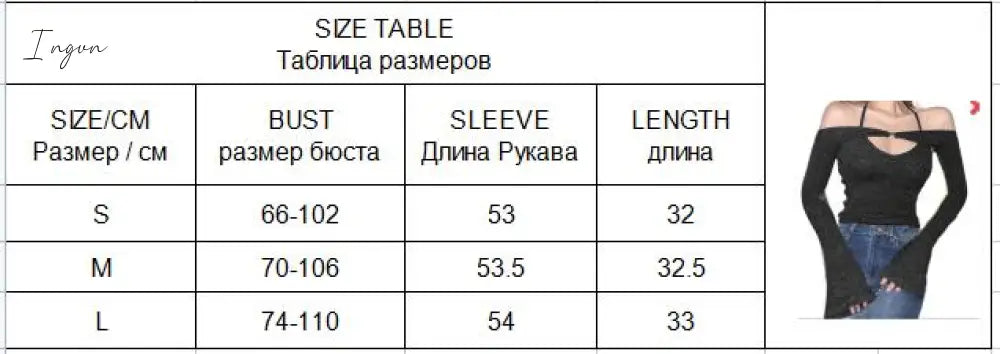 Ingvn - Y2K Top Women Long Sleeve T-Shirts 2 Piece Tops Halter Tanks Backless Crop Top Off Shoulder Tees Sexy Christmas Clothes
