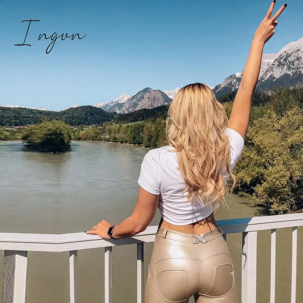 Ingvn - Melody Stretch Fitness Elegant Workout Aesthetic Pants Women Casual Trousers Plus Size Women's Pants Fake Leather Pants