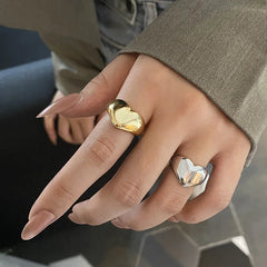 INGVN  Stainless Steel Simple Smooth Metal Heart Ring for Women Men Y2K Trendy Ring Korean Elegant Party Jewelry Couple Gifts