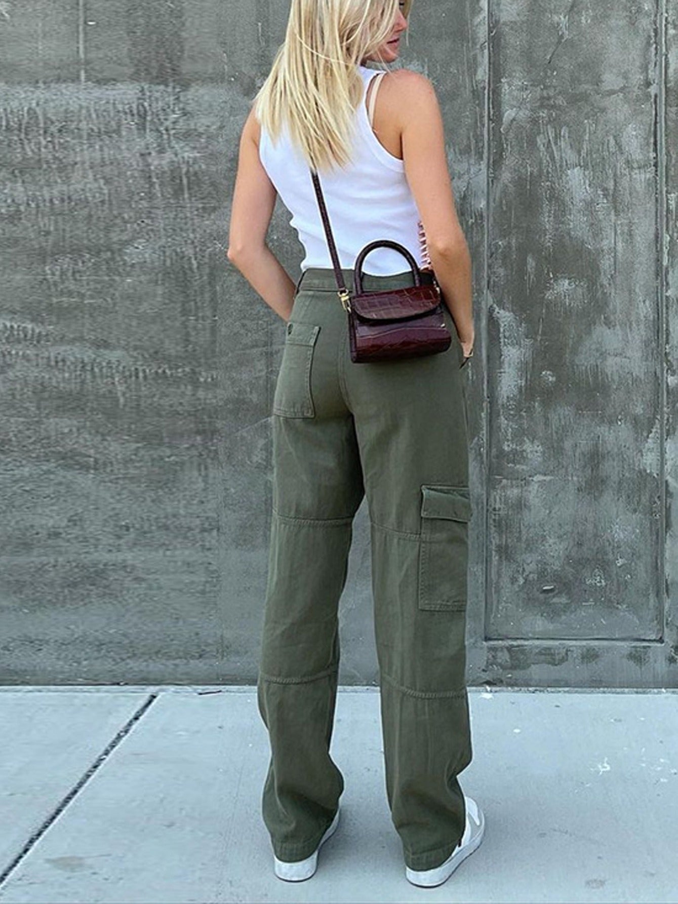 Wide Leg One Side Square Pocket Cargo Pants, Denim Loose Baggy Fit Straight Legs Trousers, Y2K Kpop Vintage Style Women's Jeans