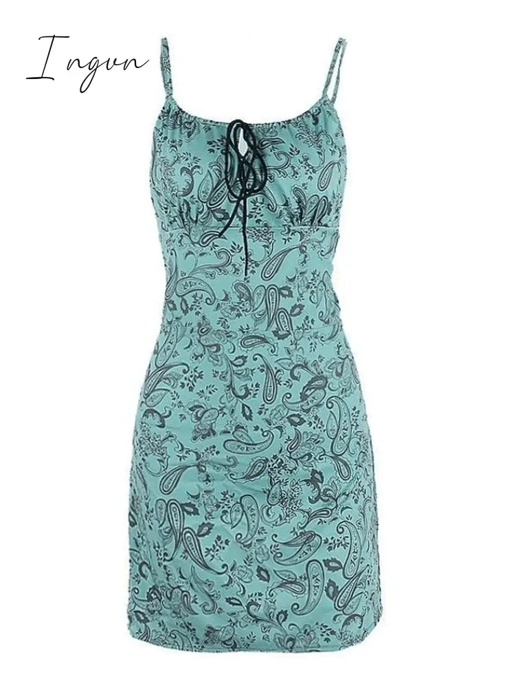 Ingvn - Lace Up Paisley Print Mini Dress