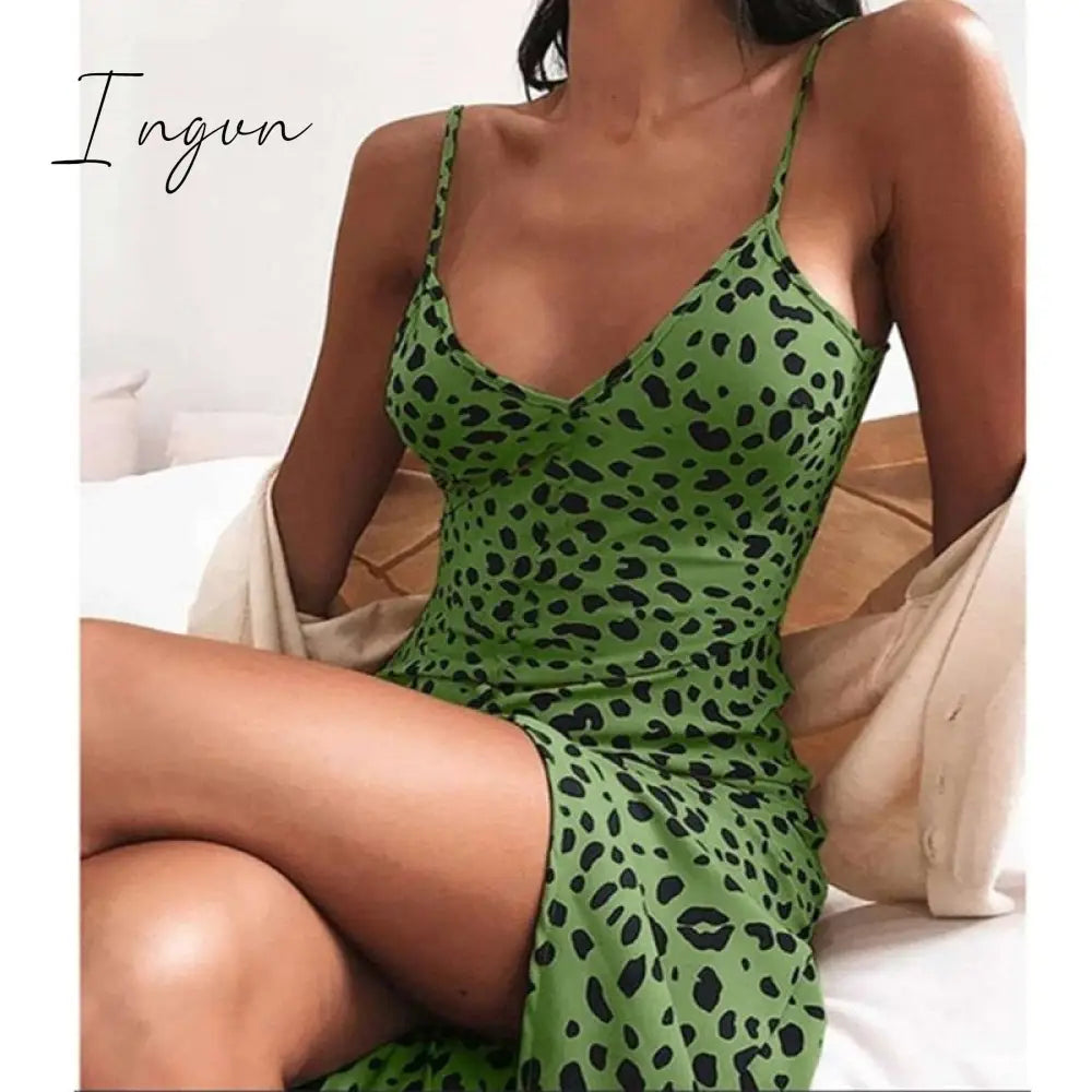 Ingvn - Women Leopard Dresses 2023 Summer Sexy Off Shoulder Bodycon Party Club Dress Leopard Long Sleeve Mini Women Dress Vestido