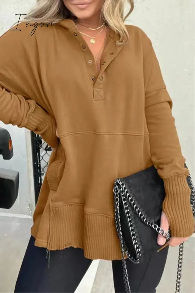 Ingvn - Casual Solid Buckle Hooded Collar Tops