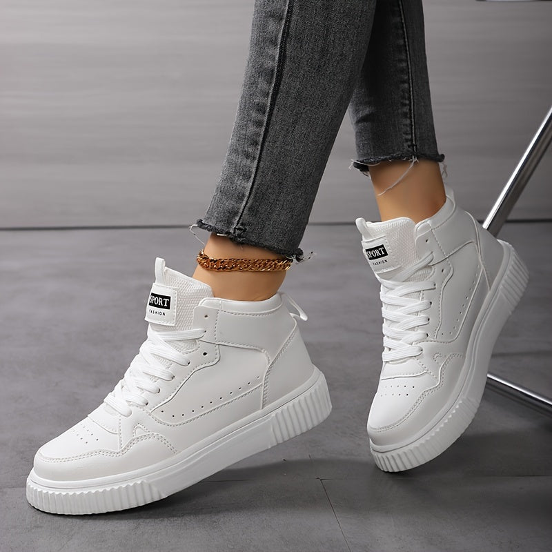 Women's Casual Sneakers - Versatile Lace-Up Mid-Top Shoes with Soft EVA Sole, Faux Cover, All-Season Comfort