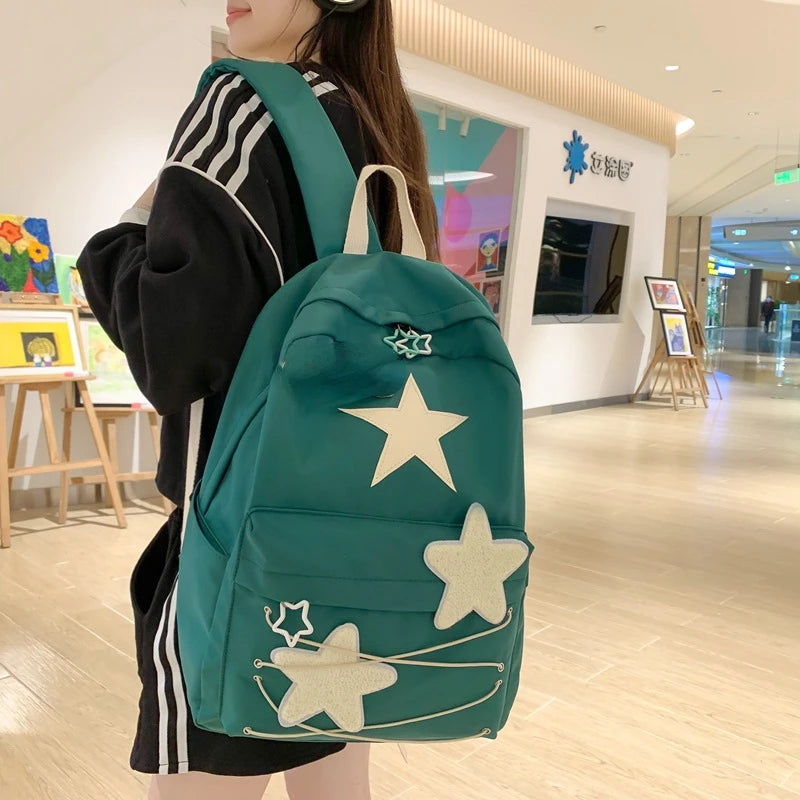 INGVN  Korean Sweet All Match Star Backpacks Japanese Women Streetwear Y2k Aesthetic Schoolbags High-capacity Kawaii Backpack Students