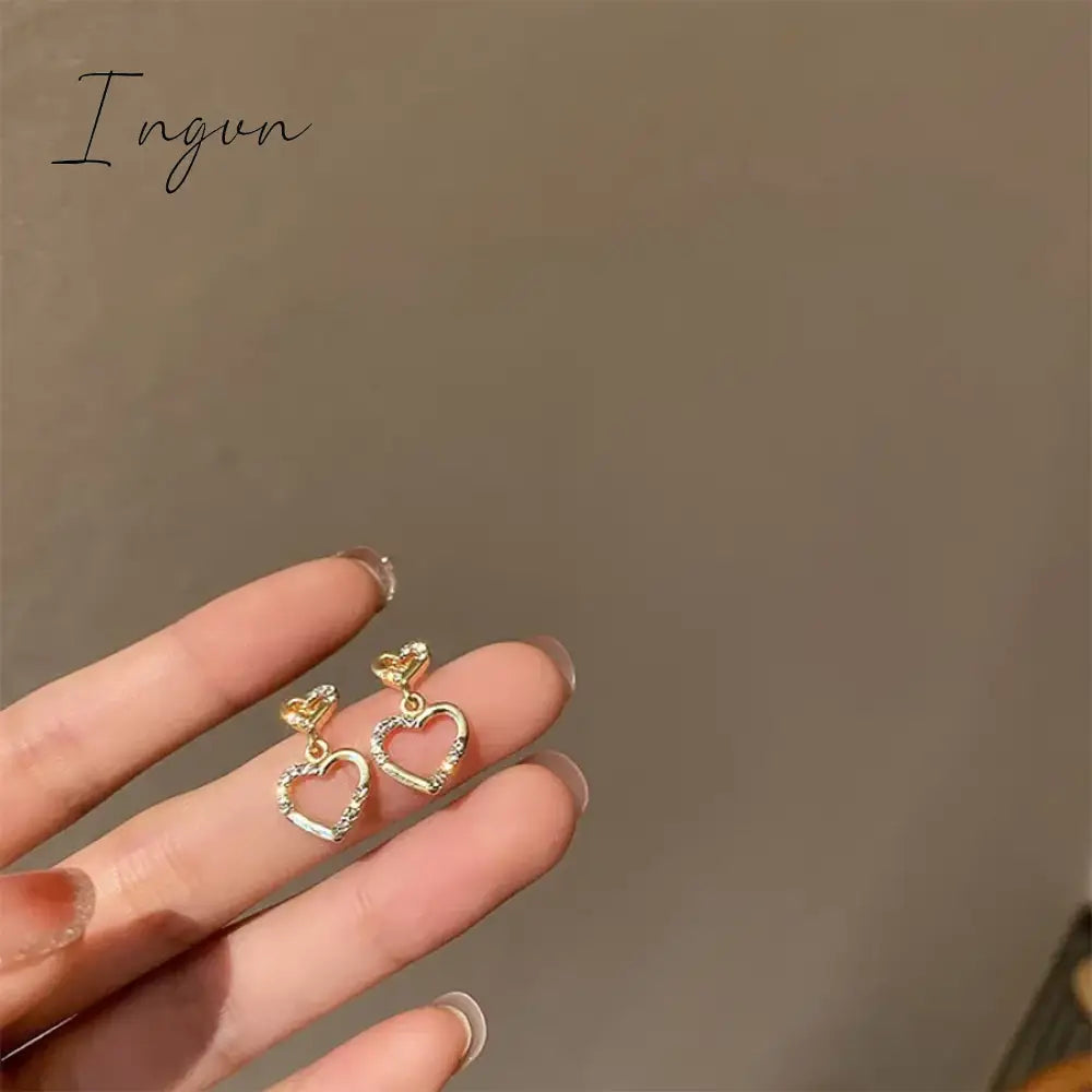 Korean Trendy Simple Double Hollow Zircon Heart Earrings for Women Exquisite Silver Needle Studs Sweet Elegant Party Gifts