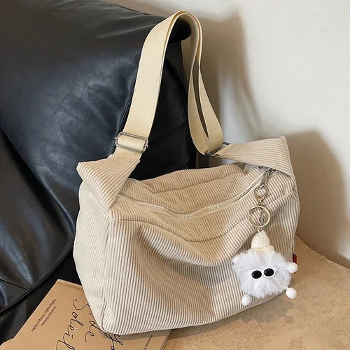 Ingvn  Large Capacity Corduroy Women's Shoulder Bag Solid Color Casual Travel Female Messenger Bags Simple Retro Ladies Handbags