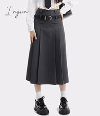 Ingvn - Women Harajuku Vintage 3 Pieces Set Women Grey Cardigan + A-line Pleated Skirt + White Shirt Preppy Style Three Piece Skirt Set