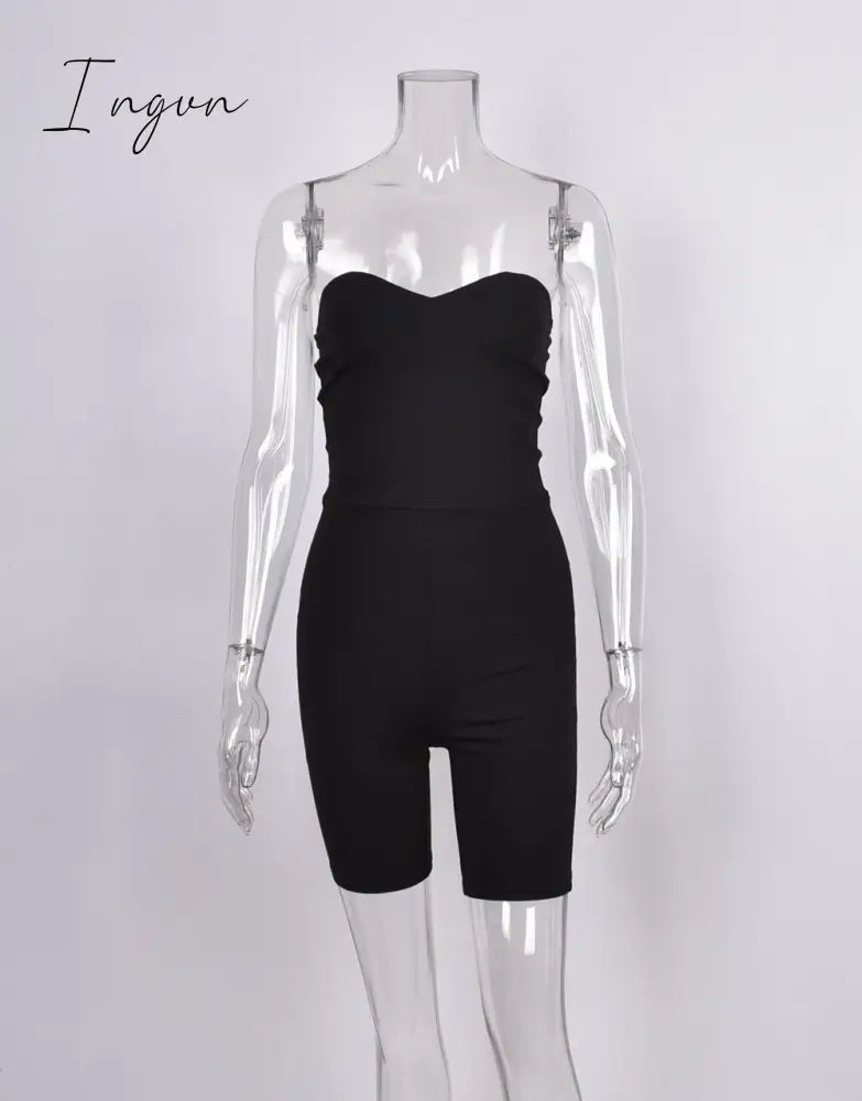 Ingvn - Summer New Fashion Sexy Sports Casual Women's Black Breast-Wearing Tight Shorts