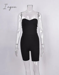 Ingvn - Summer New Fashion Sexy Sports Casual Women's Black Breast-Wearing Tight Shorts