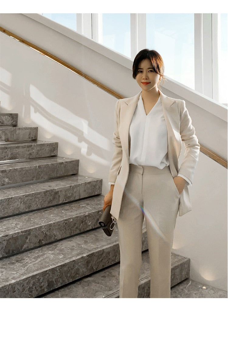 Women Spring Elegant Blazer Pantsuit Casual Jacket Pencil Pants 2 Piece Set Female Slim Fashion Korean Business Work Clothes
