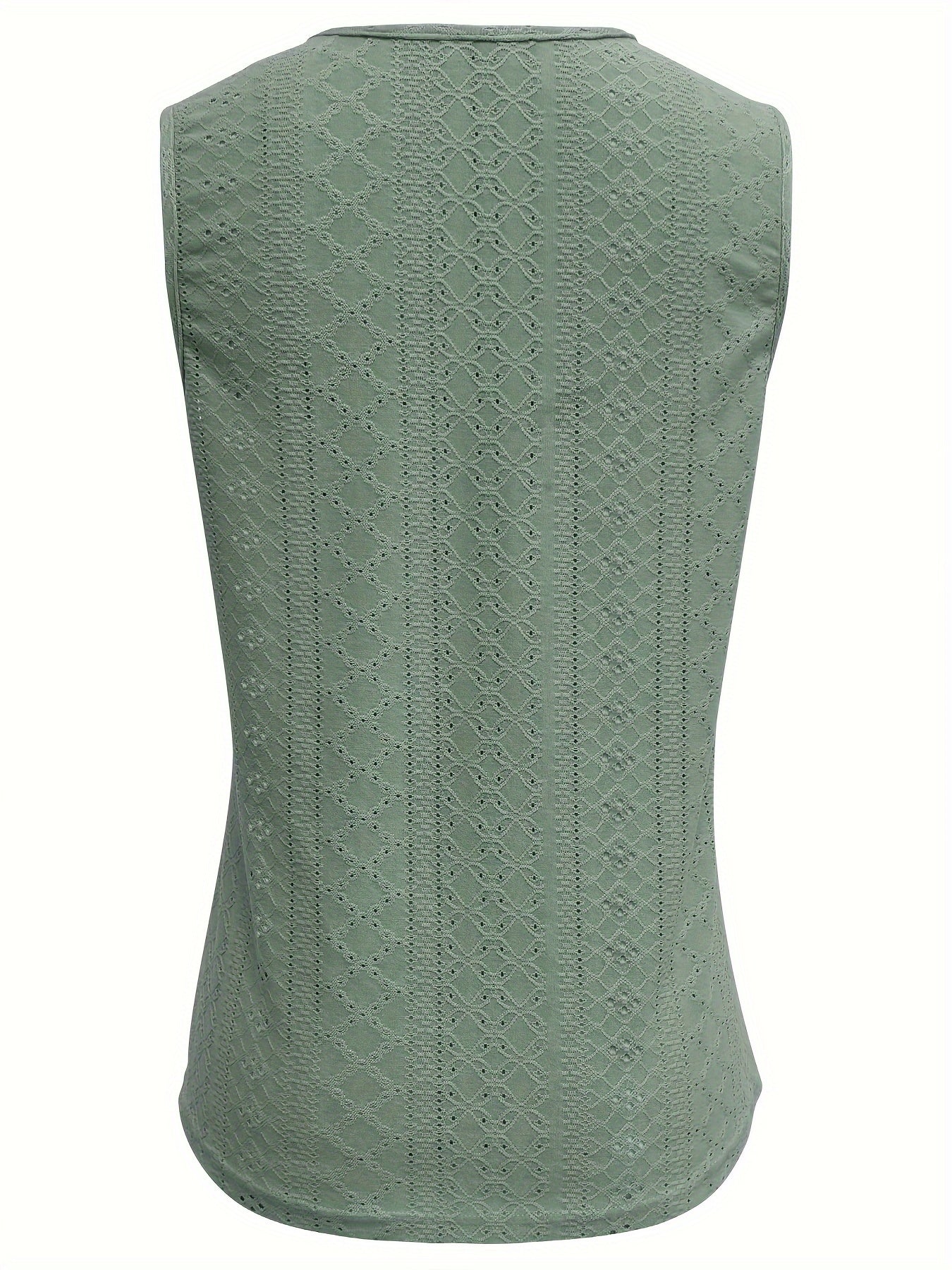 Eyelet Solid Tank Top, Casual Sleeveless Tank Top For Summer, Women's Clothing