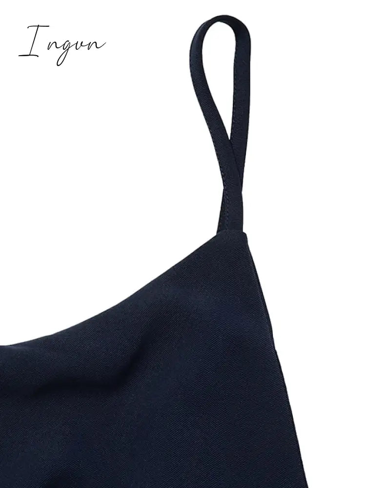 Ingvn - Jumpsuits for Women Summer Dressy Solid Color Round Neck Elegant Daily Vacation Straight Regular Fit Half Sleeve Navy Blue 3XL Spring Fall