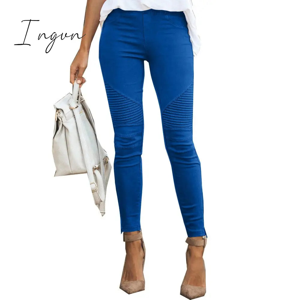 Ingvn - New Fashion Casual Solid Color Elastic Skinny Pants For Women