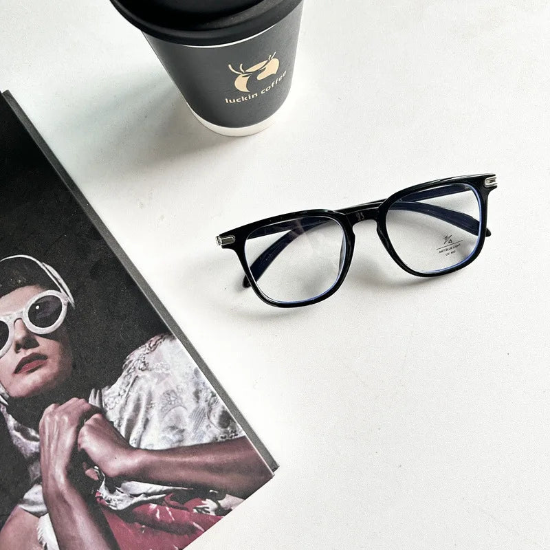 INGVN  Korean Tea Square Glasses Frame Women Lovely Ins No Makeup Plain Glasses Men Eyewear Cute Decorative Computer Glasses