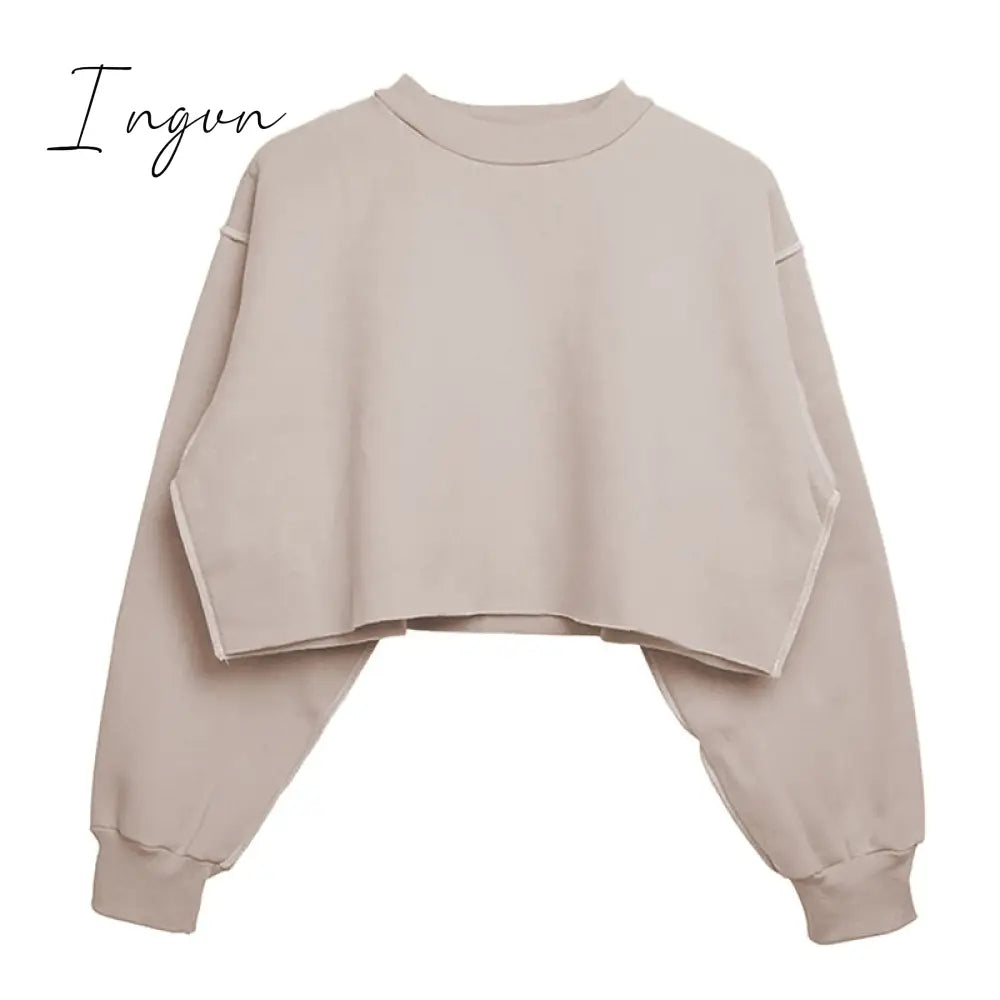 Ingvn - Thick Cotton Oversized Women Sweatshirt Hoodies Casual Loose Long Sleeve Harajuku Streetwear Crop Pullover Plus Size Ropa Mujer