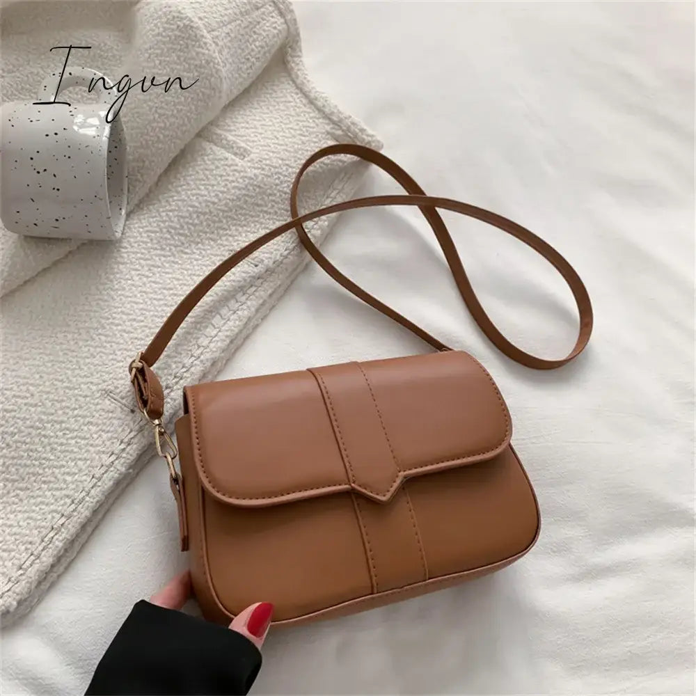 Ingvn - Trendy Saddle Shoulder Bag Women Pu Leather Crossbody Bag Simple Solid Color Flap Messenger Bag Designer Handbag Pouch Wholesale