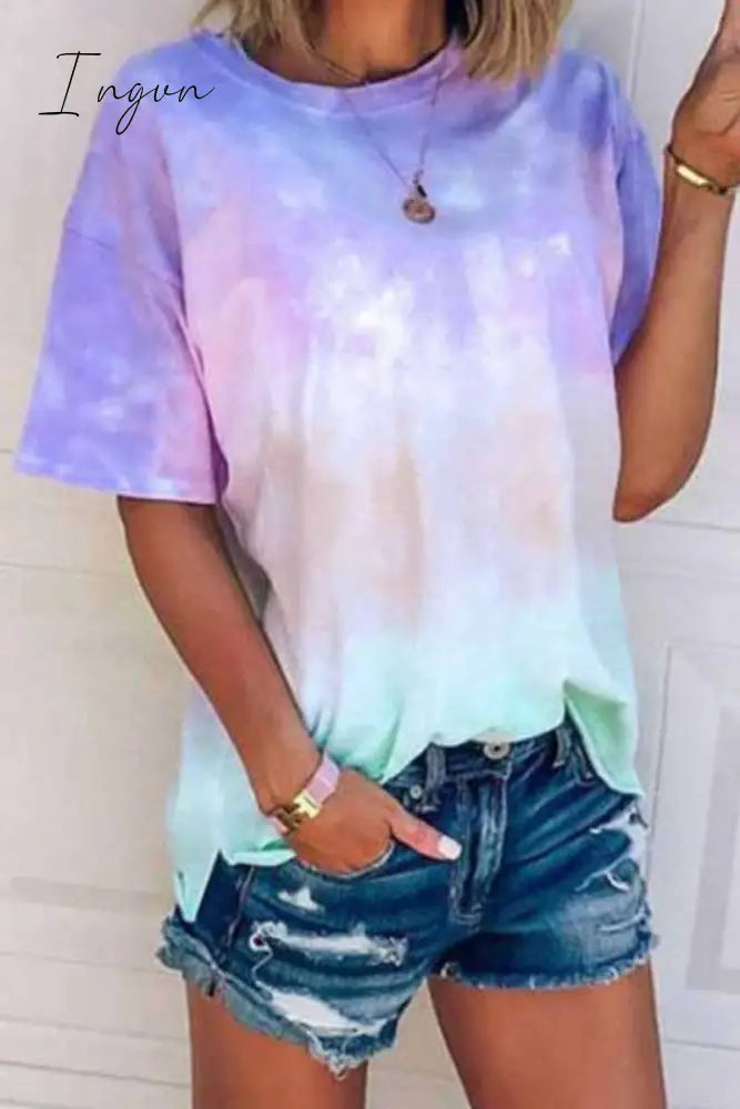 Ingvn - O Neck Tie-dye Multicolor T-shirt