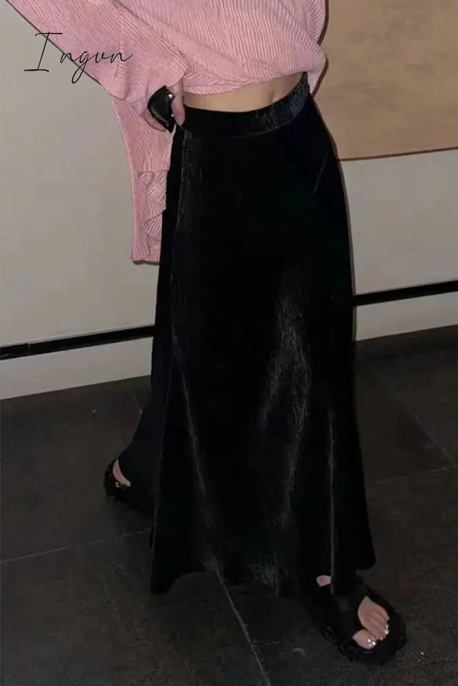 Ingvn - Elegant Solid Fold High Waist Solid Color Bottoms
