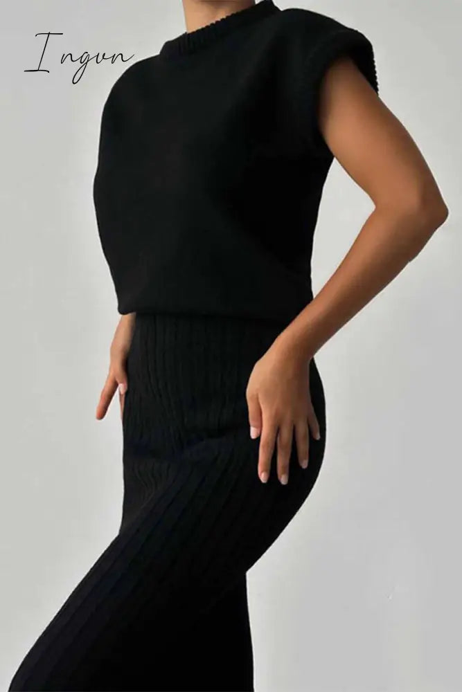Ingvn - Elegant Solid Patchwork Half A Turtleneck Sleeveless Two Pieces